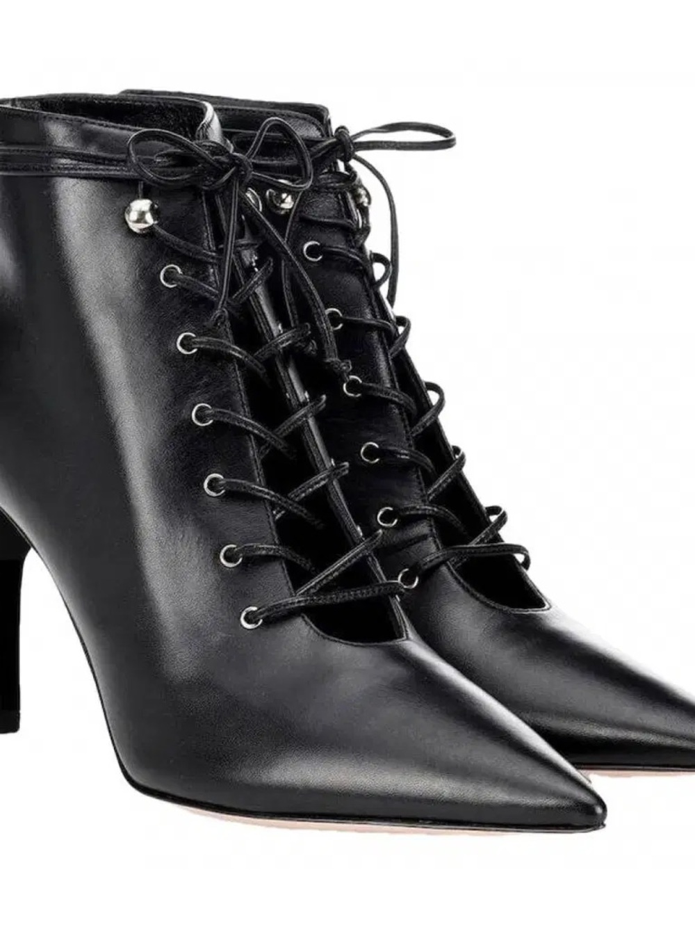 Miu Miu Black Pointed-Toe Lace-Up Ankle Heels